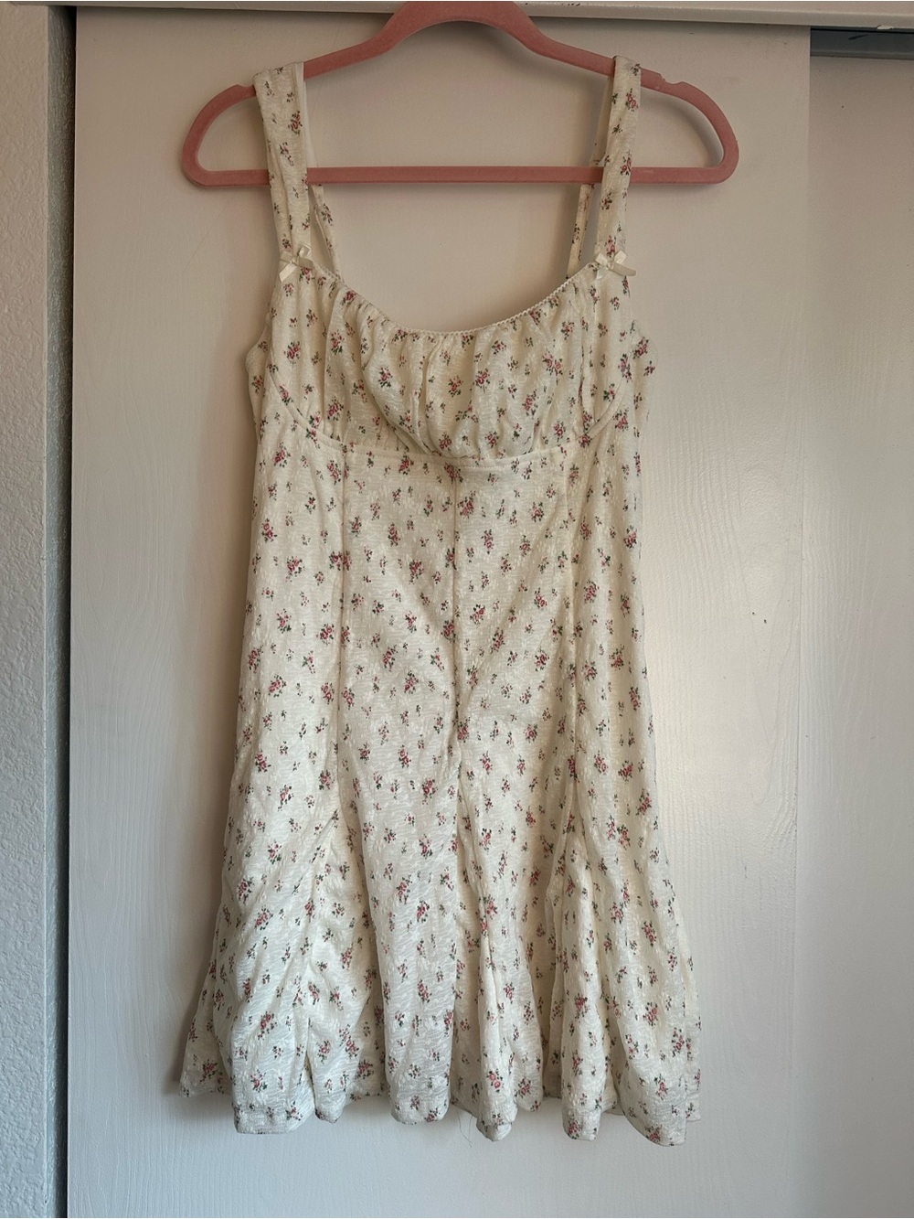 Bear Dance Cream Mini Dress with Pink Floral Print